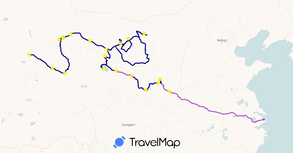 TravelMap itinerary: driving, train in China (Asia)